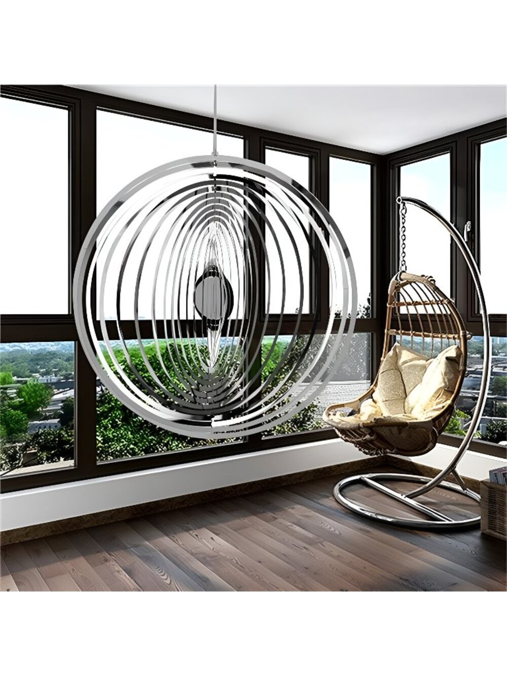 Hanging Wind Spinner Outdoor Metal Decorations, Silver Wind Spinners(Round)